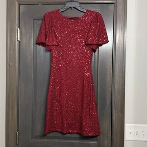 Astr Red Sequin Backless Dress